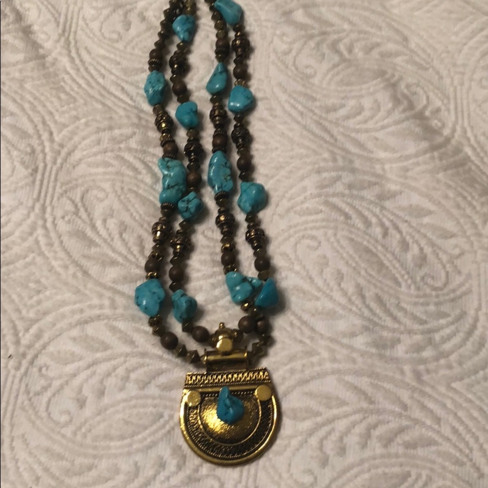Turquoise and brass necklace